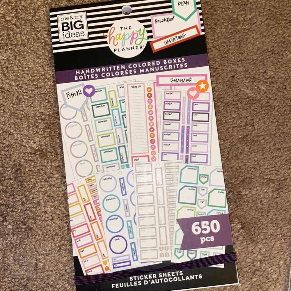 Happy planner handwritten colored boxes stickers